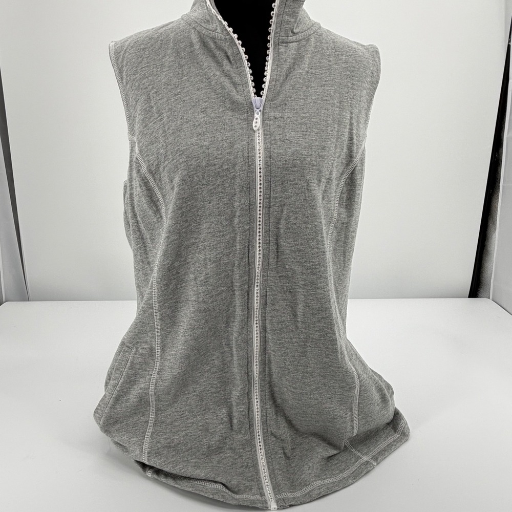 Gray Rhinestone Zip vest Medium casual neutral Sleeveless minimalist athleisure